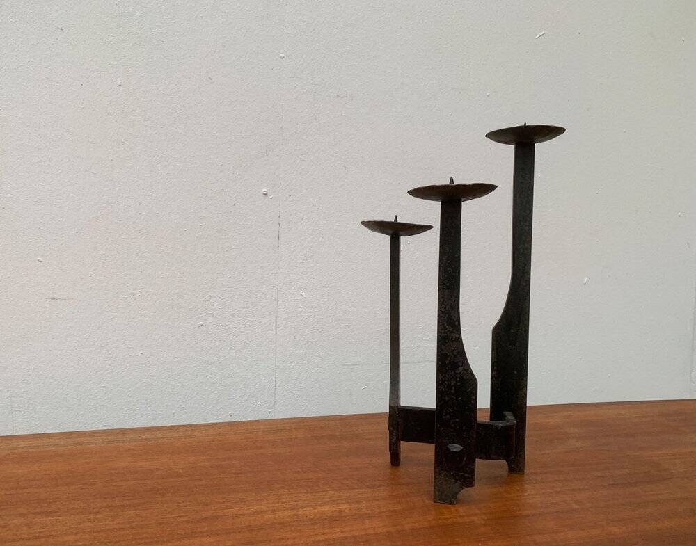 Mid-century brutalist wrought iron candlestick