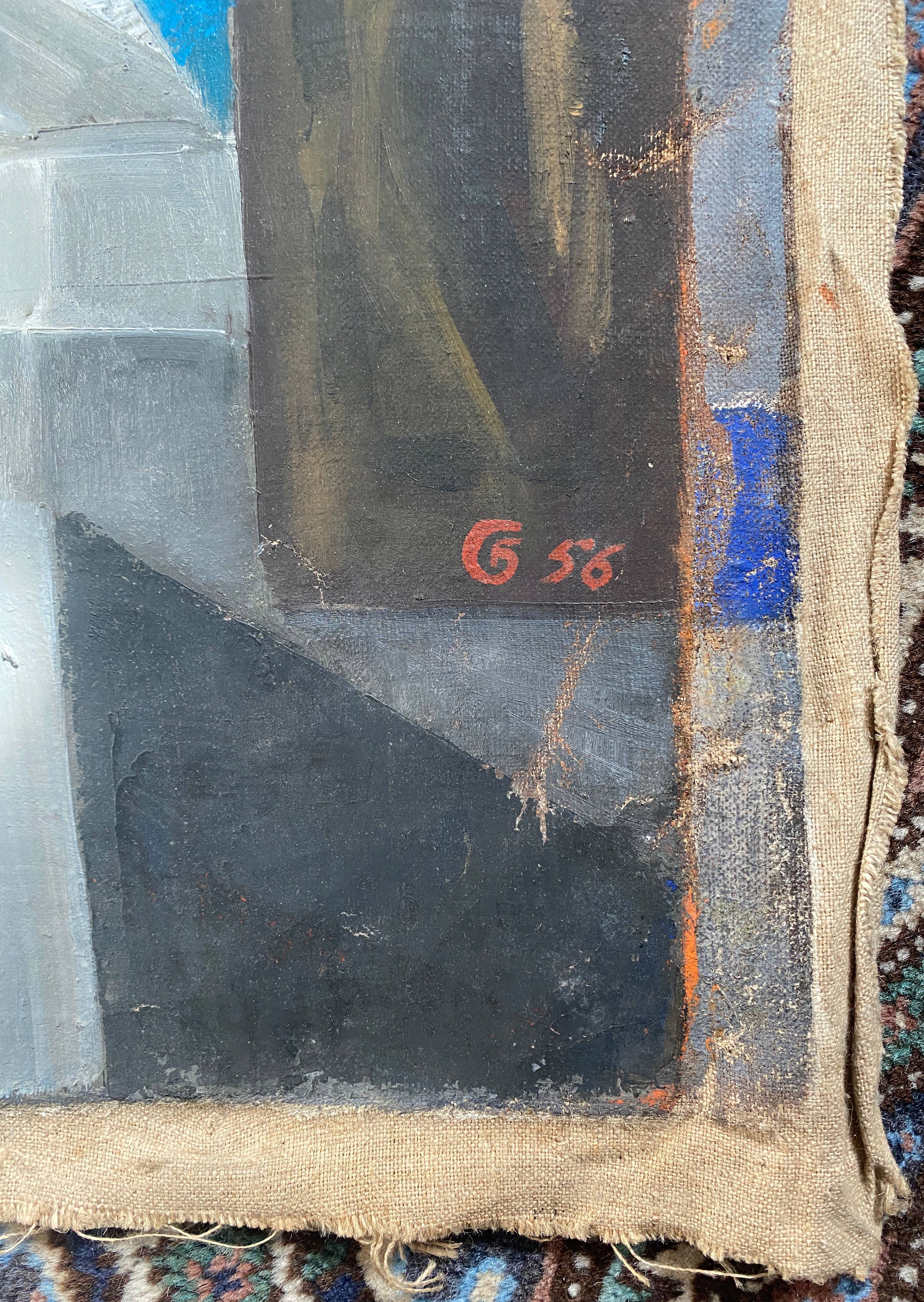 Cubist hst painting by guy feinstein (born in 1929) "the artist's workshop" 1956