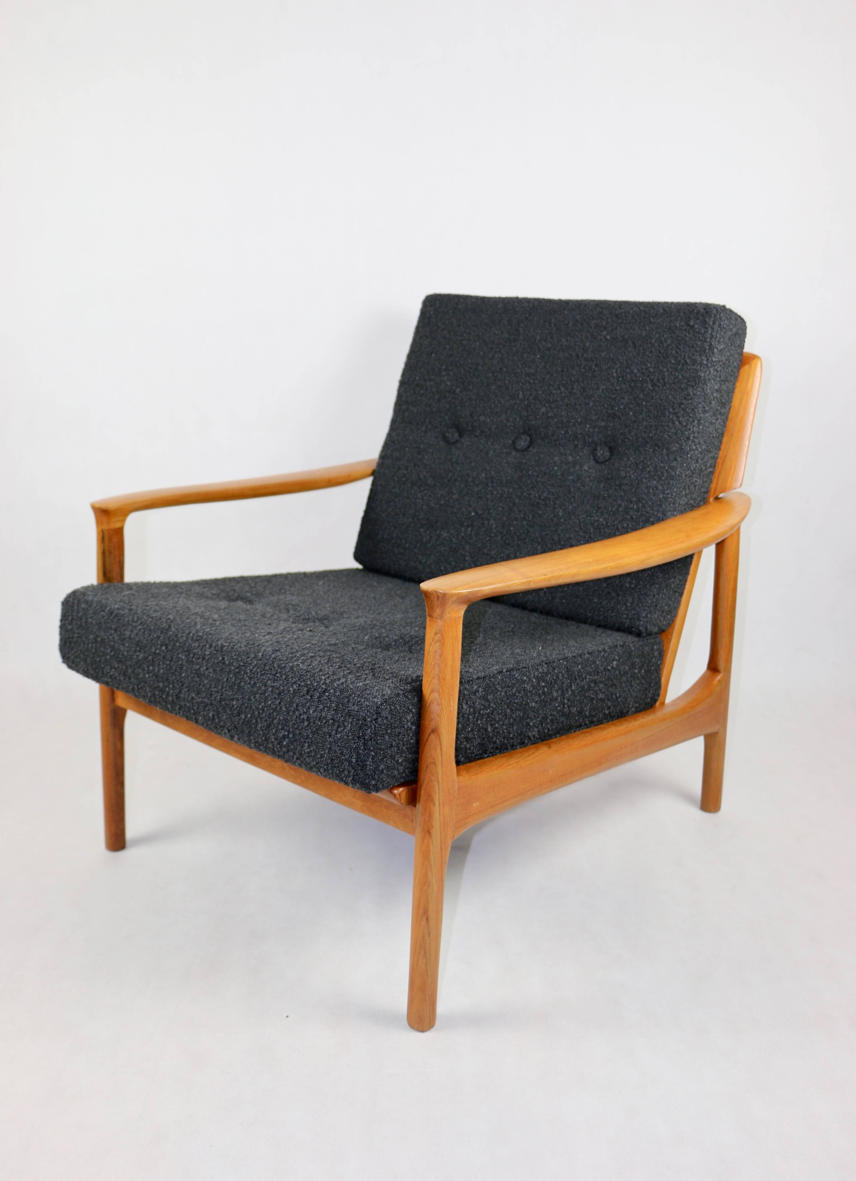 Danish Black Boucle Lounge Chair, 1970s