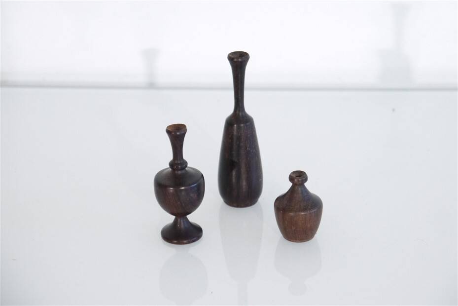 Set of 3 miniature rosewood vases