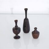 Set of 3 miniature rosewood vases