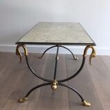 Coffee table in brushed steel and brass