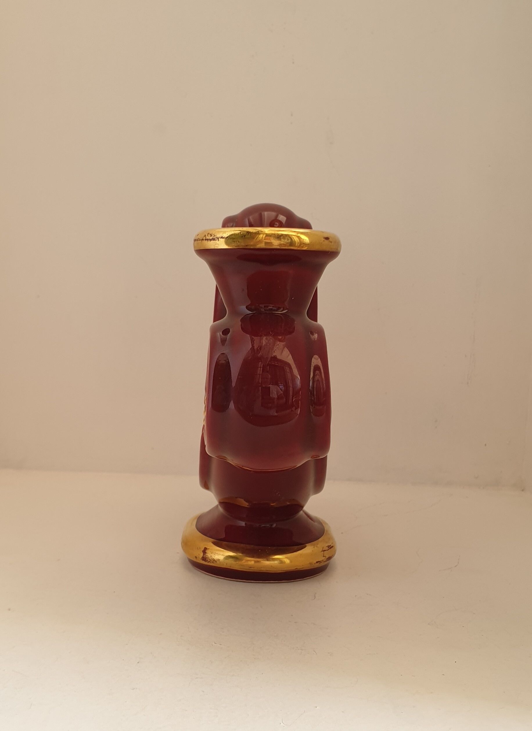Double art deco lamp foot in bordeaux and gold ceramics