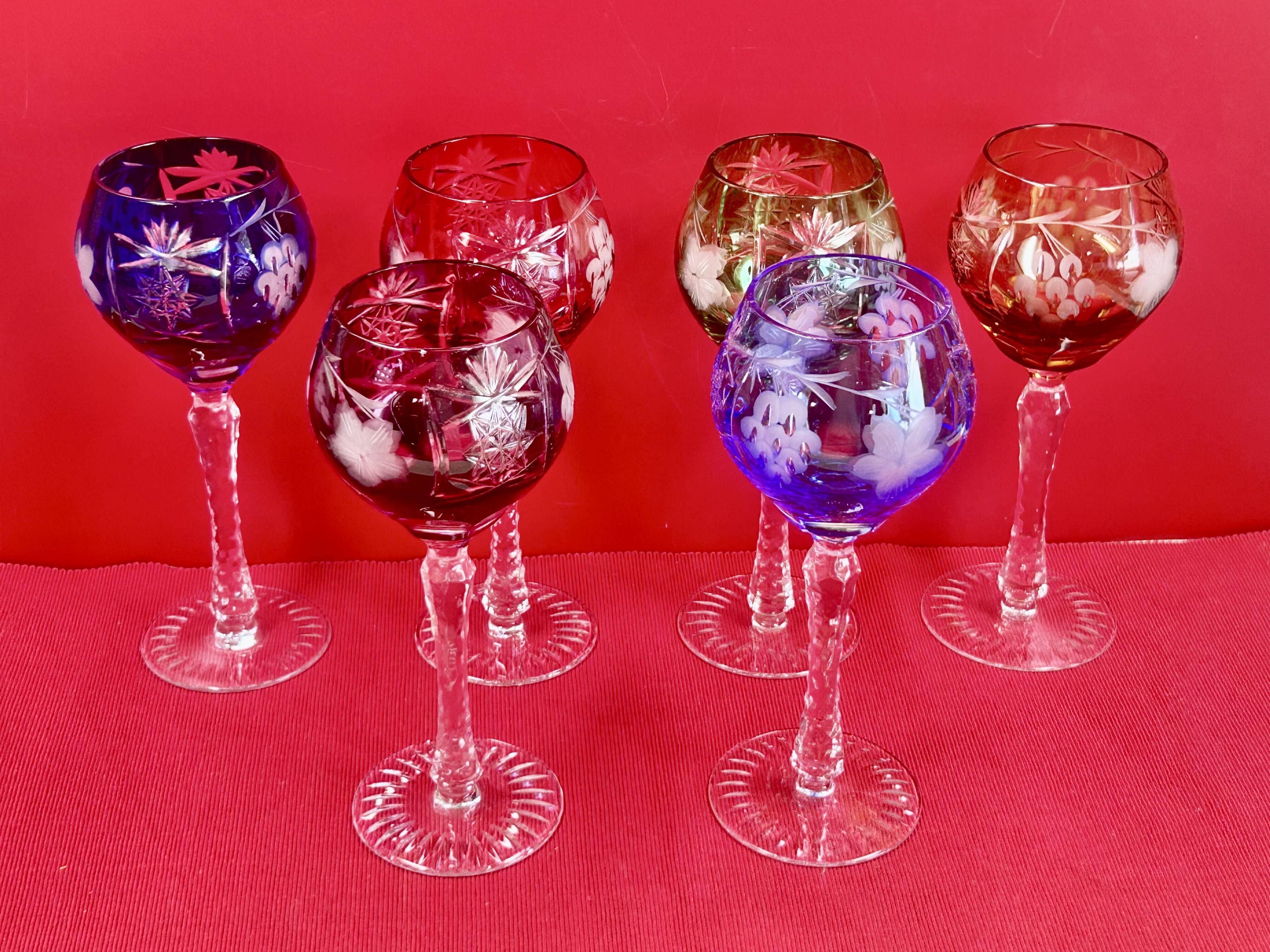Rhin Wine Glasses Roemer Cut Crystal Colours 21 cm Lorraine Crystal
