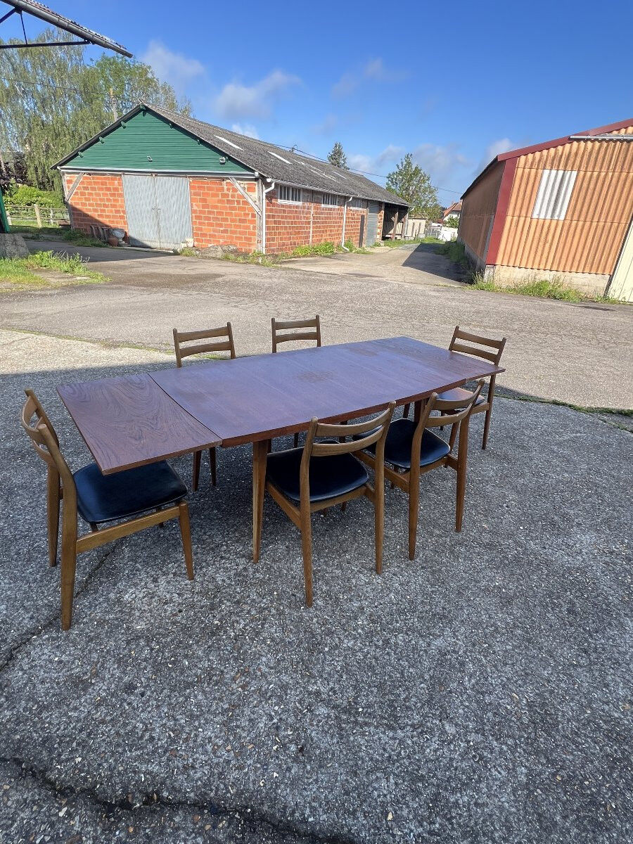 Table avec rallonges en teck, style scandinave, édition eros, vers 1960, dimensions 227x 90 cm