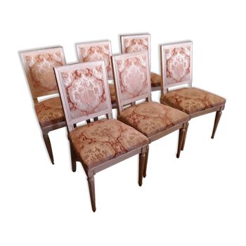 Lot de 6 chaises en bois sobres avec tissu de style Louis XVI