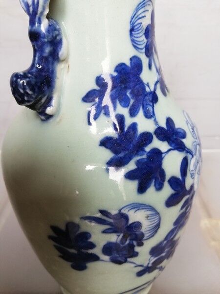 Vase celadon enamel white and blue chinese porcelain 19th