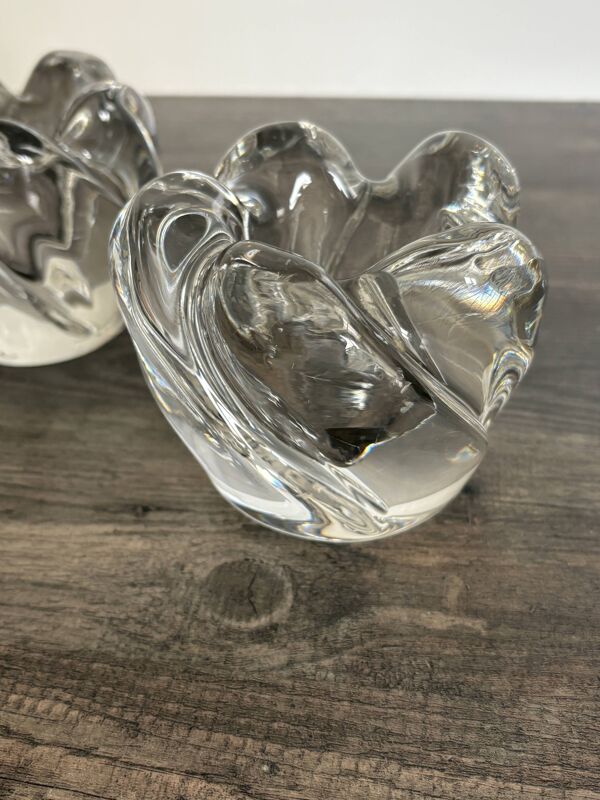 Duo de bougeoirs Rose en cristal de Daum France