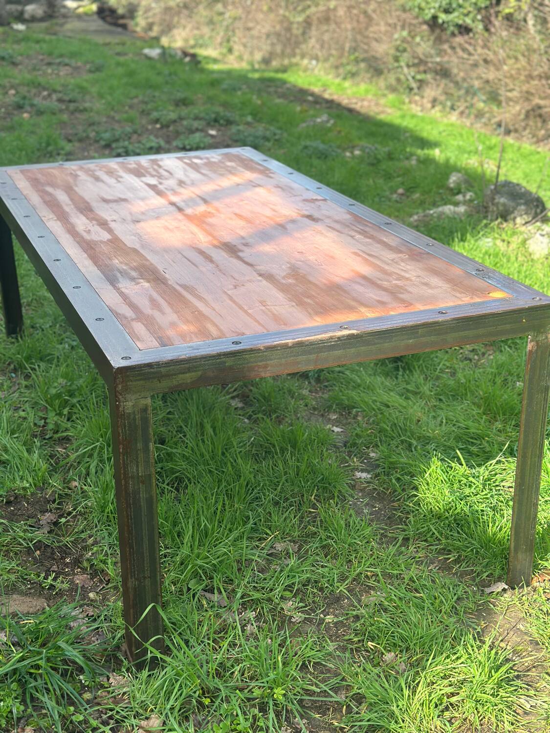 Large industrial table in wood and metal