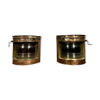 Pair of marine lamps or navigation lanterns, copper corner circa 1890-1900