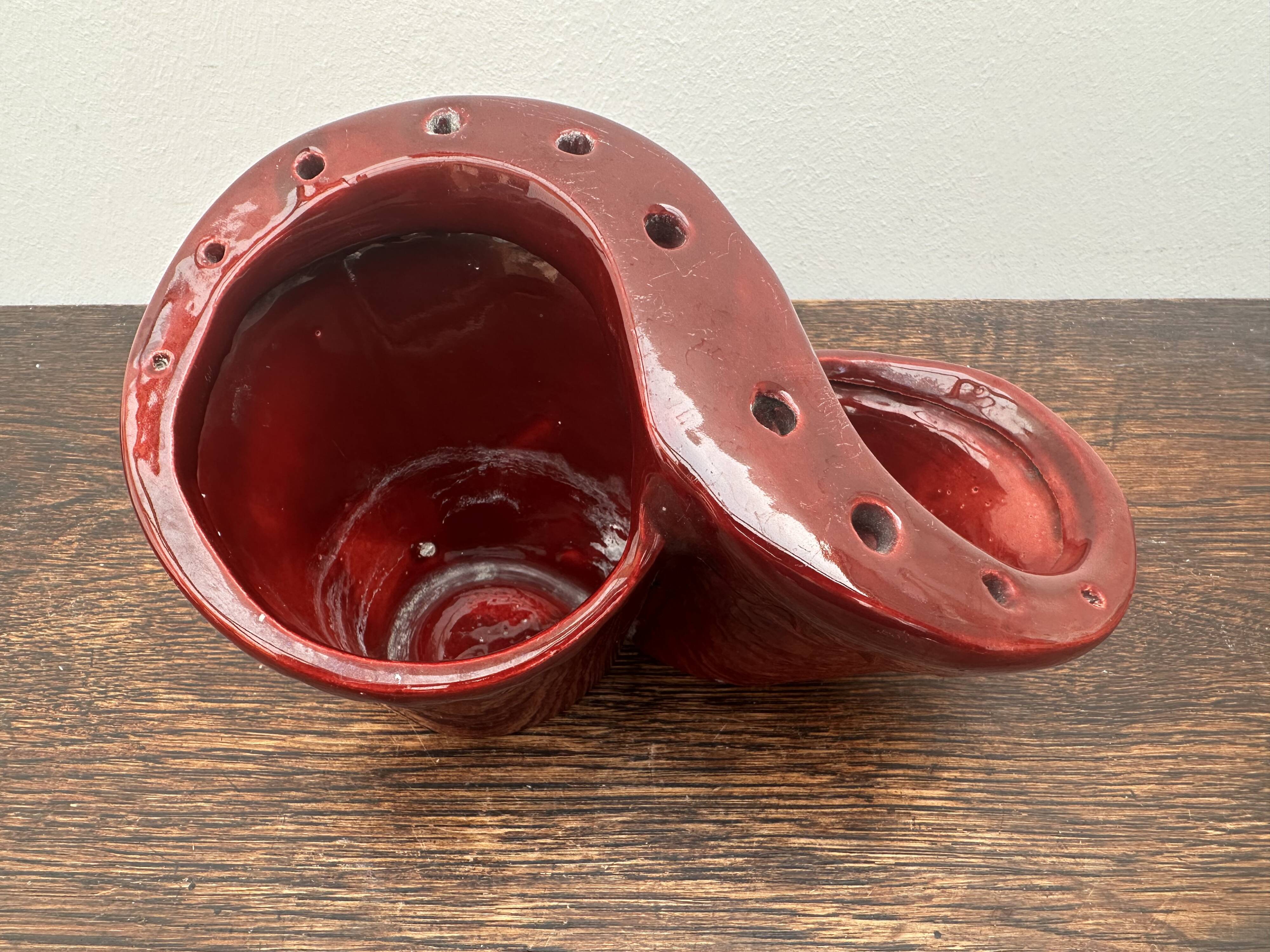 Burgundy ceramic flowerpot, 1950s