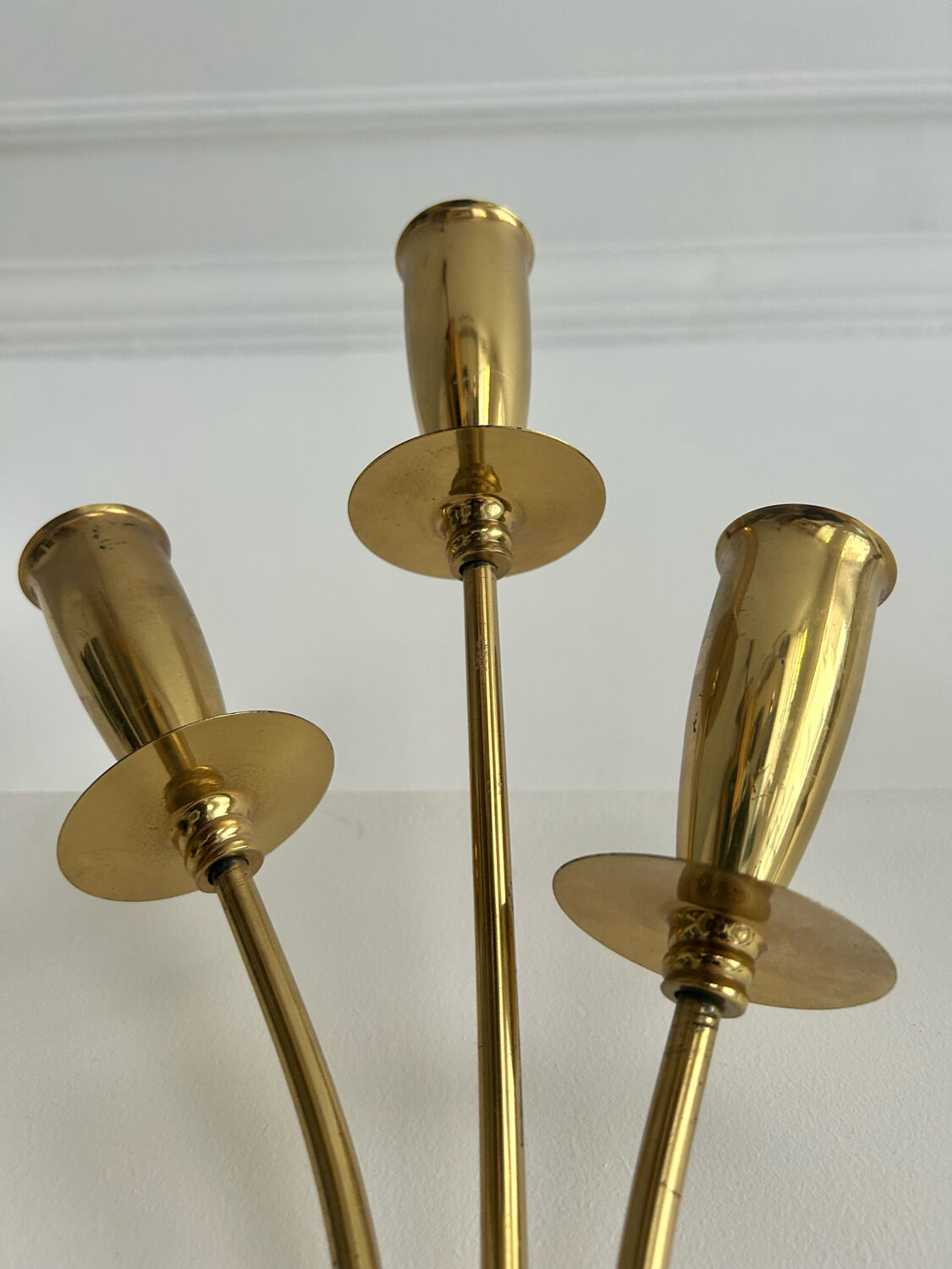 Pair of vintage wall lamps, solid brass, France 1950