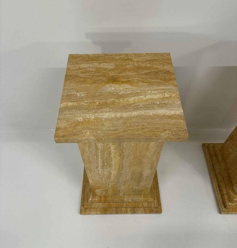 Pair of Art Deco Travertine Columns, Italy, Elegant Design, 1940s