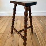 Tripod stool in beaded wood / turned 40s