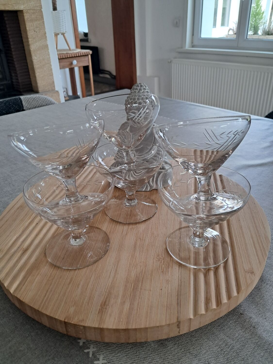 6 cut crystal champagne coupes, 20th century