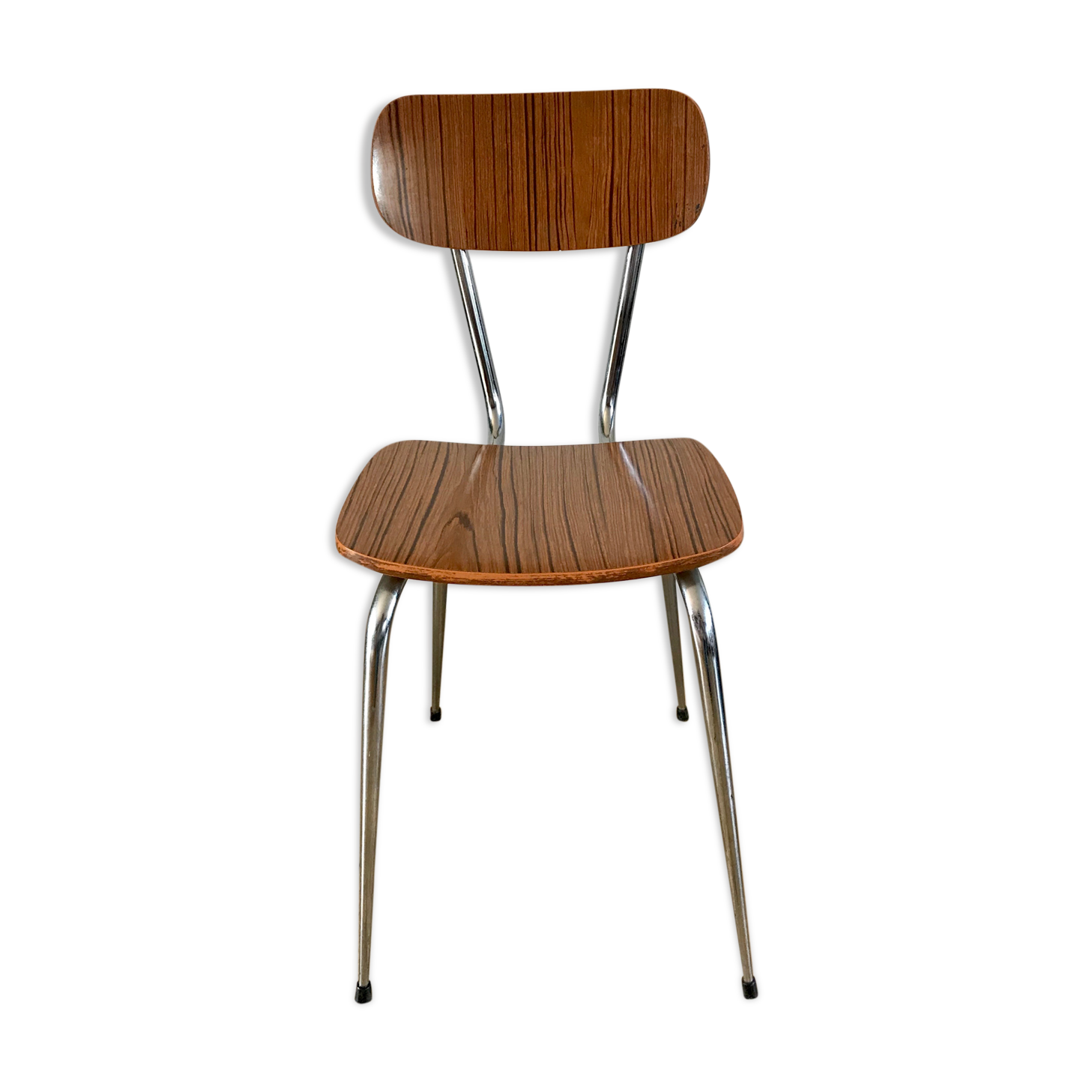 Light brown formica chair and brown tower 70s