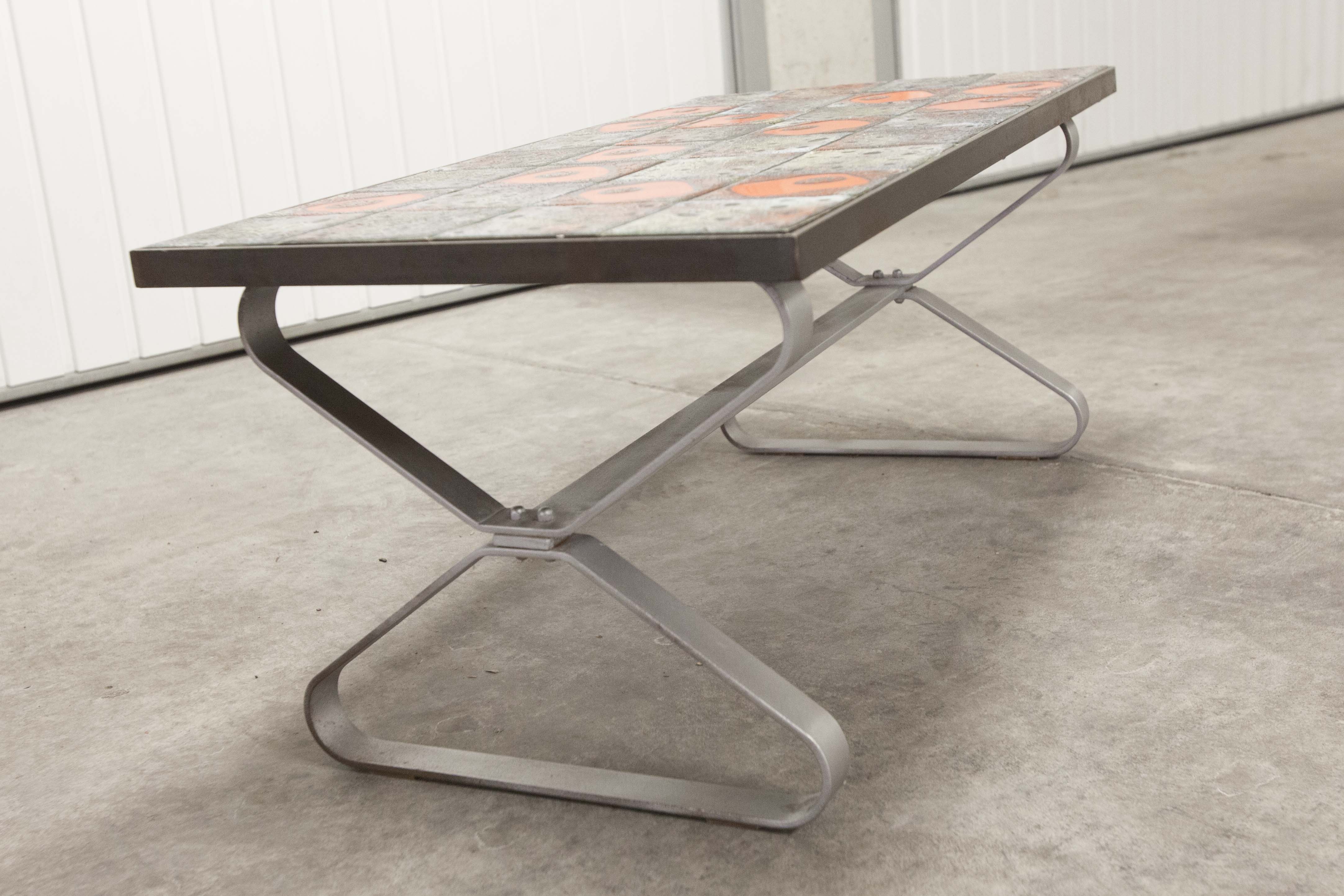 Seventies iron and ceramic coffee table