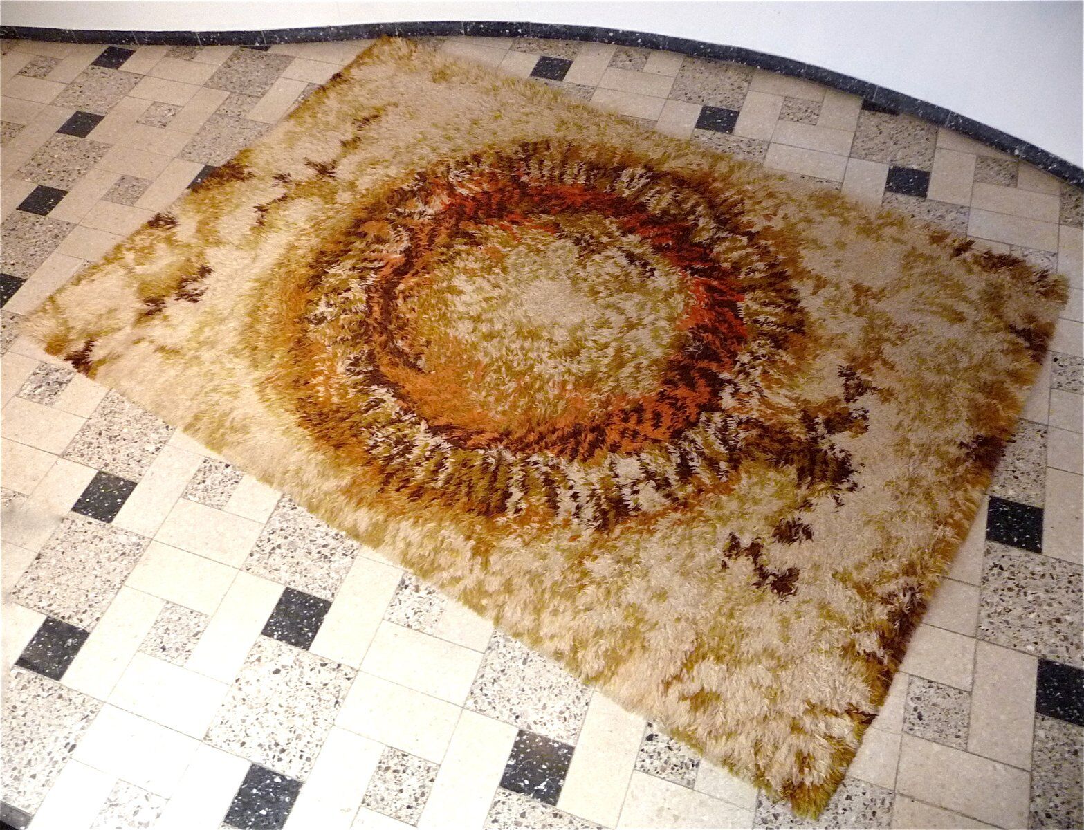 Abstract modernist OpArt wool rug from Ege Rya, Denmark 1960s