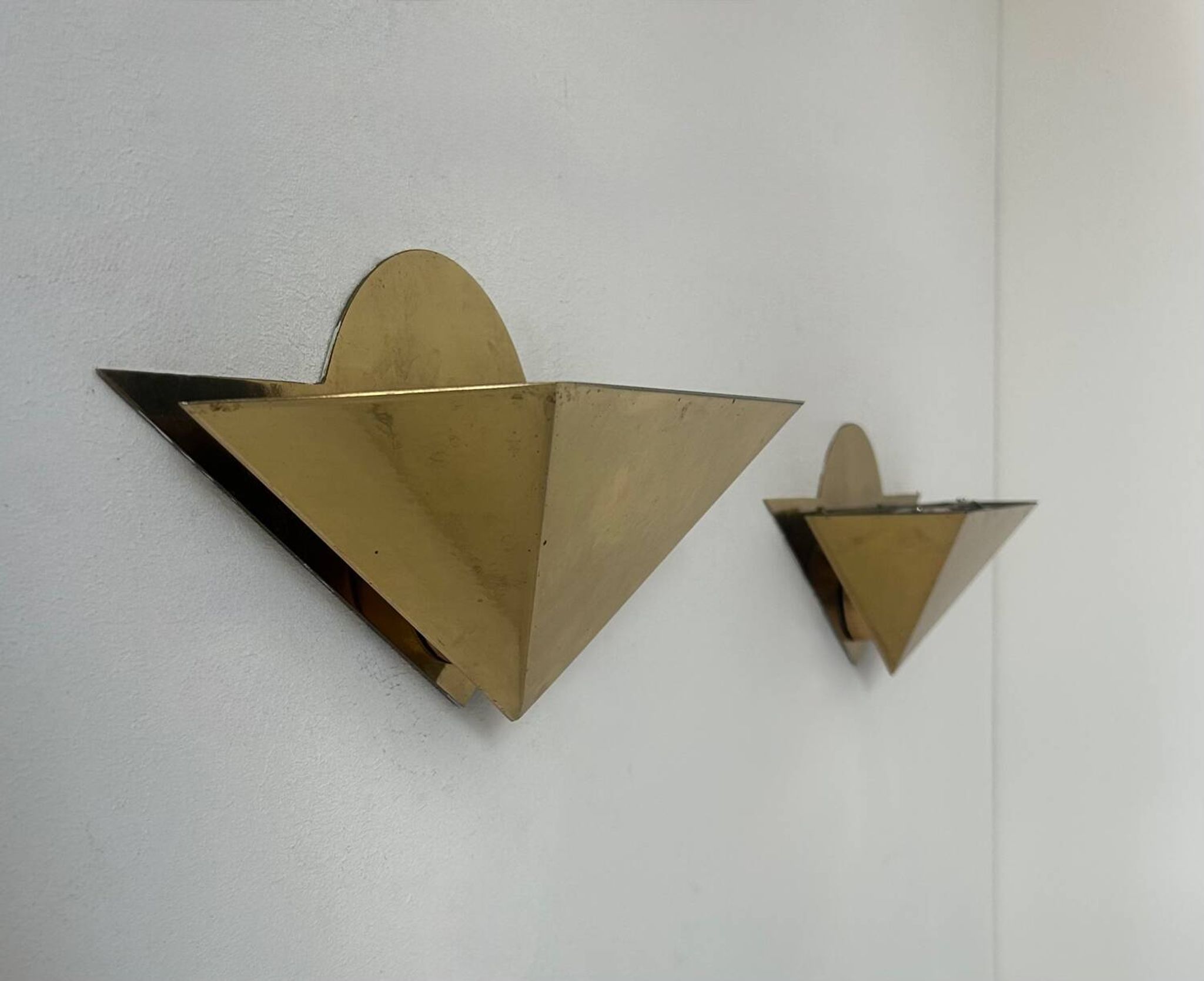 Pair of vintage geometric sconces, brass, France 1970