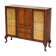 Vintage buffet display cabinet circa 1940 in flame mahogany and satinwood.