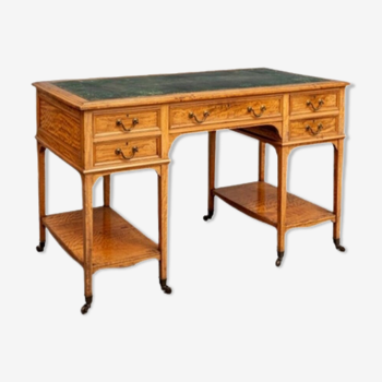 Edwardian satinwood leather top desk