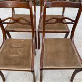 4 chaises en acajou et daim beige style Louis Philippe scandinave