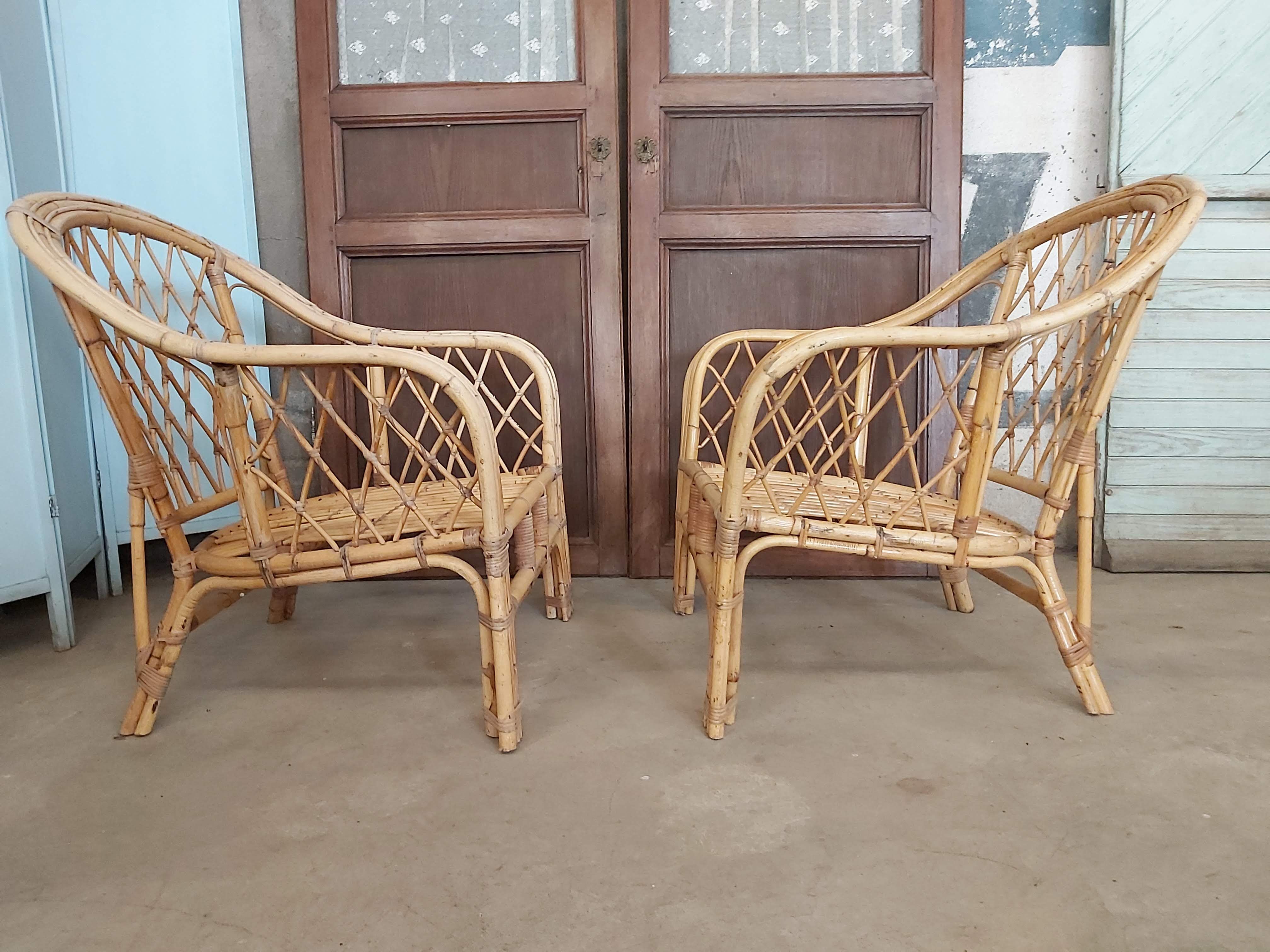 Pair of rattan armchairs