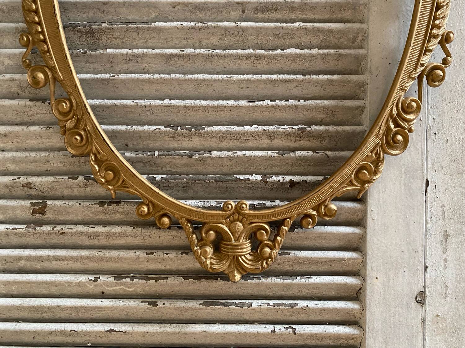 Antique Oval Mirror Frame Pediment Knot Louis XV Style Gilt Bronze