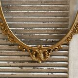 Ancien Cadre De Miroir Oval Fronton Noeud Style Louis XV Bronze Doré
