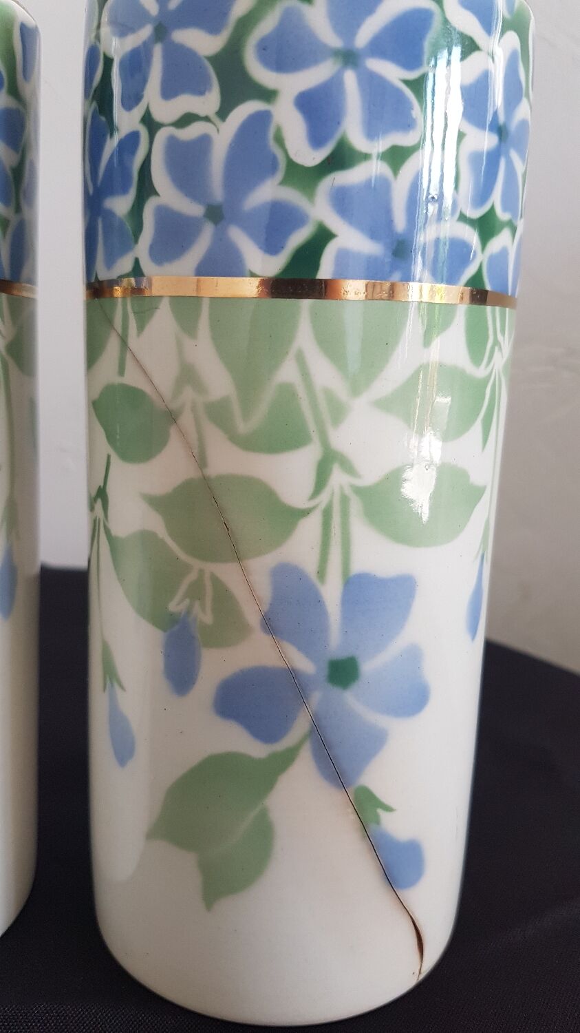 Pair of vases earthenware Keller Guérin Lunéville Periwinkle model