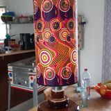 Vintage lamp of the years 70 faience and plasticized fabrics