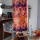 Vintage lamp of the years 70 faience and plasticized fabrics