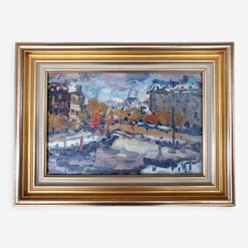 Huile sur toile "Les quais de Seine à Paris" Signée en bas à gauche, Charles Malle (né en 1935)