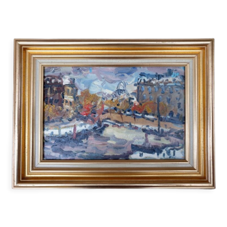 Huile sur toile "Les quais de Seine à Paris" Signée en bas à gauche, Charles Malle (né en 1935)