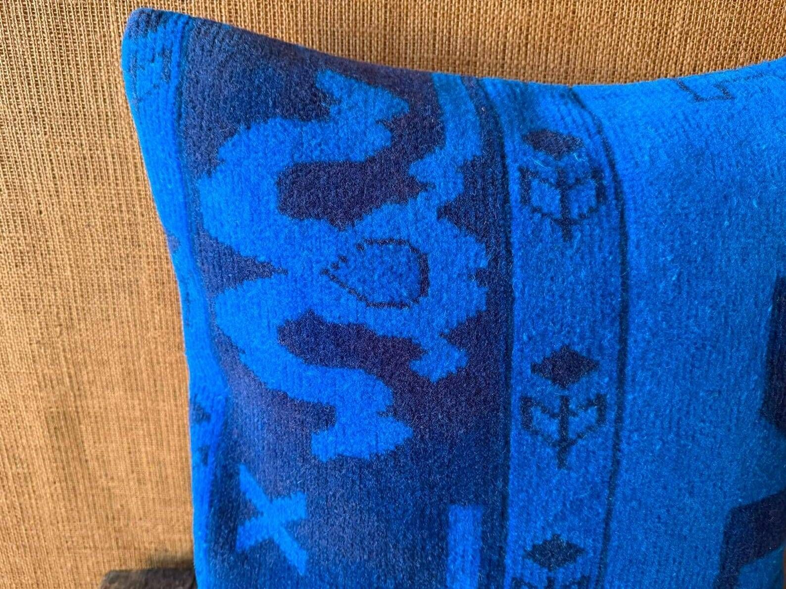 Vintage Turkish Wool Tribal Pillow, 18x18 Hand-Knotted Rug Cushion