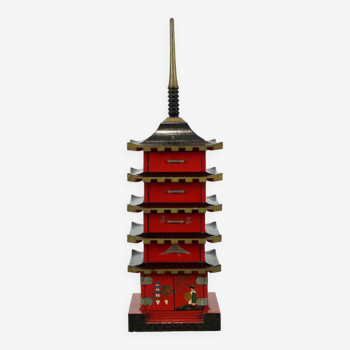 Boîte à bijoux vintage pagode japonaise boîte à musique bois années 50 à collectionner