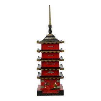 Vintage Japanese Pagoda Jewelery Box Music Box Wood Fifties Collectible