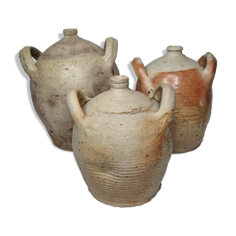 Set of three ancient ladies-jeannes in enamelled terracotta