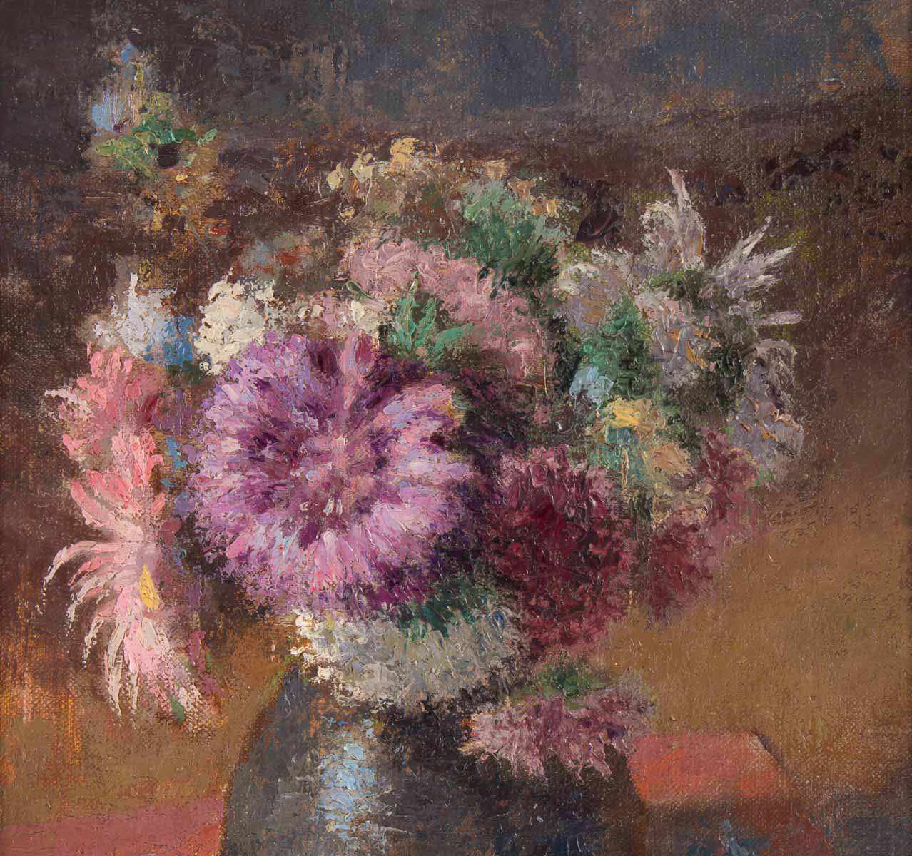 Small bouquet of flowers on entablature-signed J. Nebesov-dated 1935