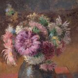 Small bouquet of flowers on entablature-signed J. Nebesov-dated 1935