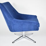 Vintage cord armchair shell, Deutsche democratic republic, ddr, 1960s, blue, chrome