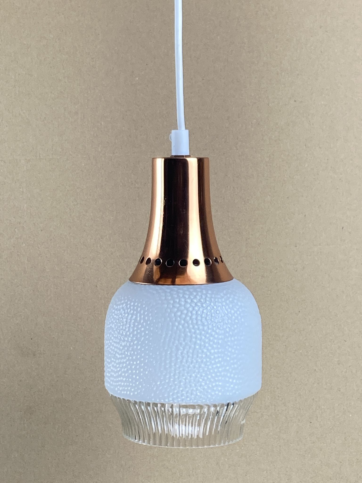 Vintage space age copper and opaline hanging lamp