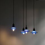 Set of 4 vintage blue glass pendants, made by Design Light A/S, Denmark, 1990s.