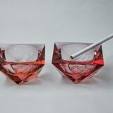 Duo of pink faceted ashtrays by Seguso, murano, italy, 1970
