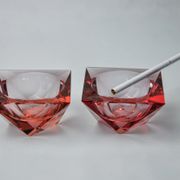 Duo of pink faceted ashtrays by Seguso, murano, italy, 1970