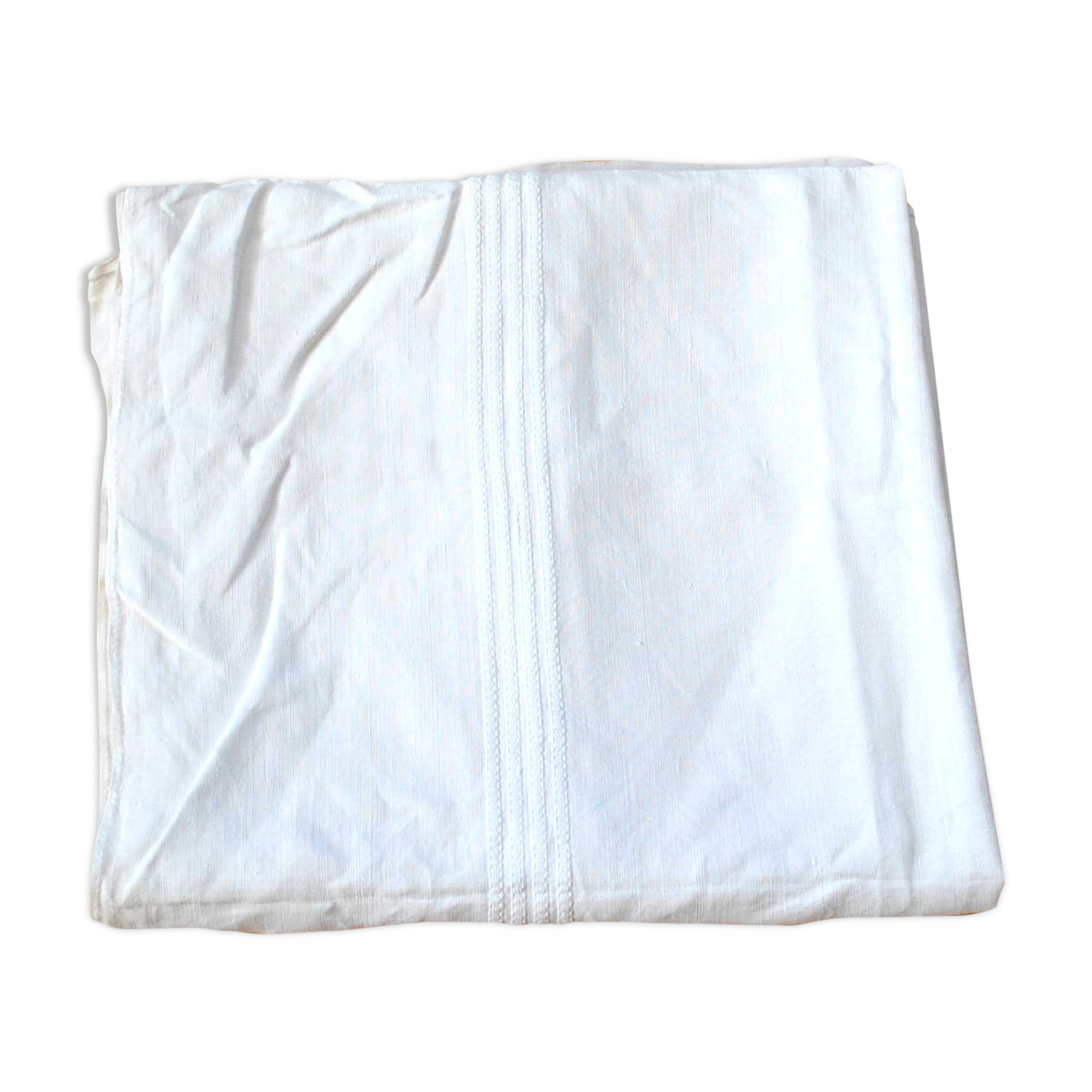 Vintage white woven linen tablecloth