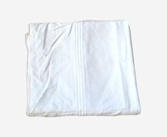 Nappe vintage en lin tissé blanc