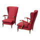 Pair of vintage armchairs attributed to Paolo Buffa in red fabric from the 1950s.