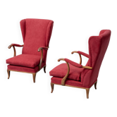 Paire de fauteuils vintage attribués à Paolo Buffa en tissu rouge années 50
