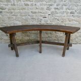 Curved solid wood bench, 70s